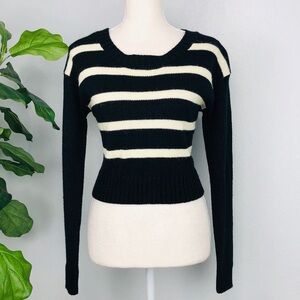 MATERIAL GIRL STRIP CROP TOP LONG SLEEVE SWEATER